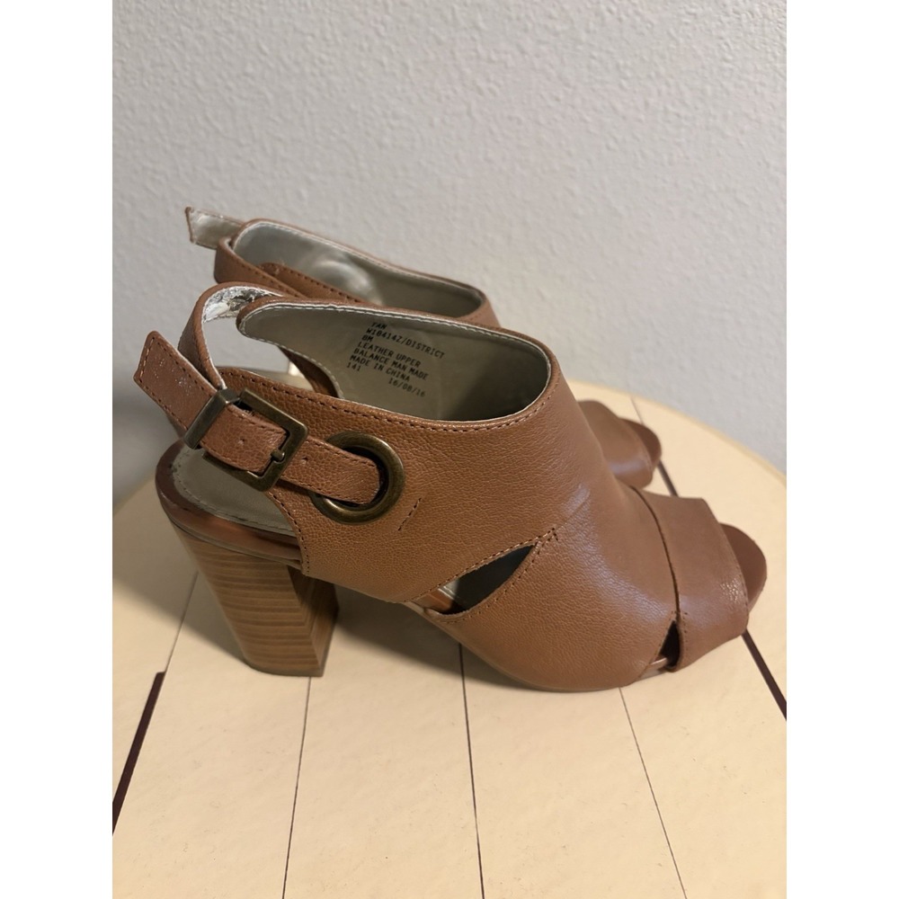 White Mountain~ District~8M~ Brown Leather Peep Toe Slingback Block High Heels - Picture 5 of 14